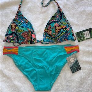Eidon Vibrant Blue Wakatobi Multicolor Bikini Set. small triangle  top XS bottom